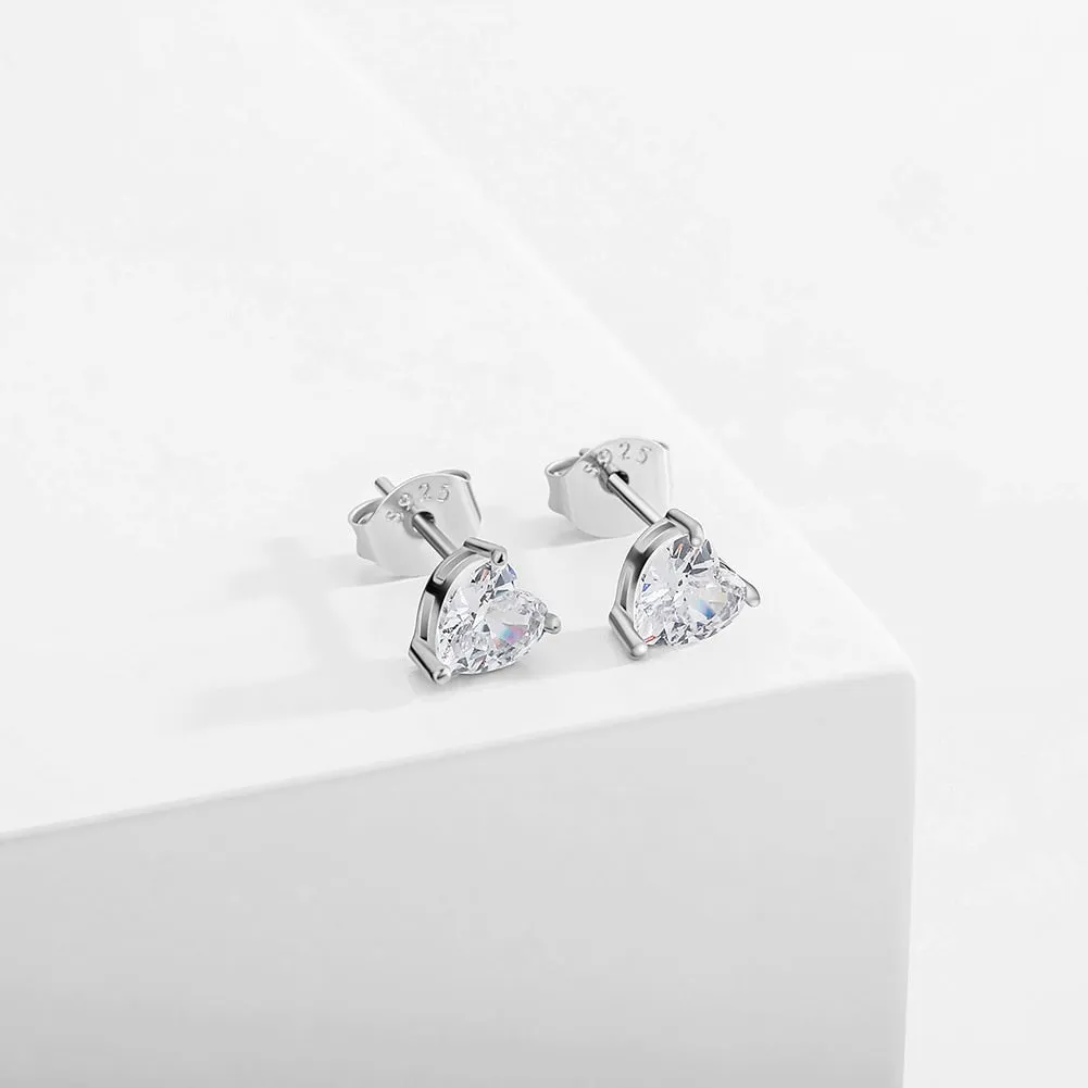 925 Sterling Silver Fine Jewelry Heart Moissanite Women's Stud Earrings