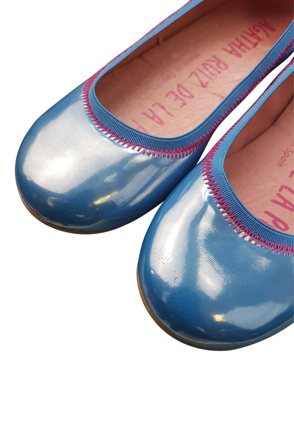 AGATHA RUIZ DE LA PRADA Girls Patent Leather Azul Blue Ballet Pumps (34)