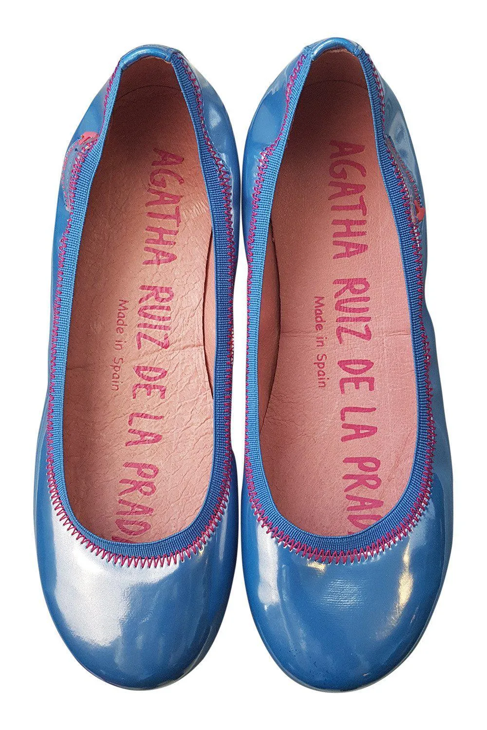 AGATHA RUIZ DE LA PRADA Girls Patent Leather Azul Blue Ballet Pumps (34)