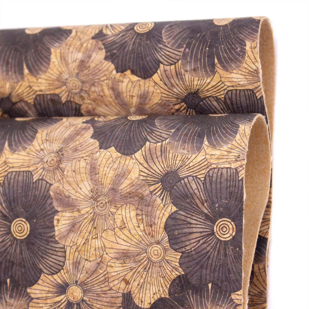 Balck Blossom florals pattern Cork fabric COF-570