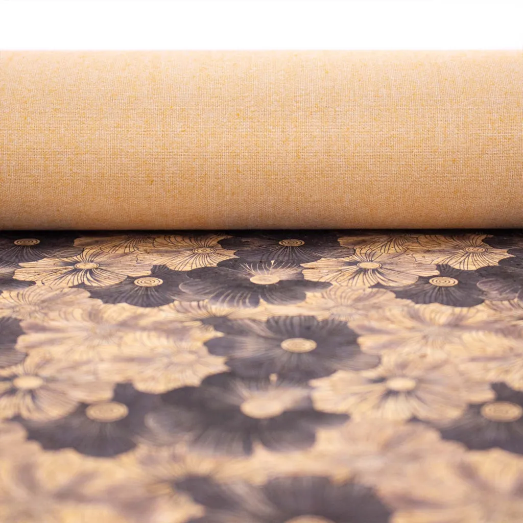 Balck Blossom florals pattern Cork fabric COF-570