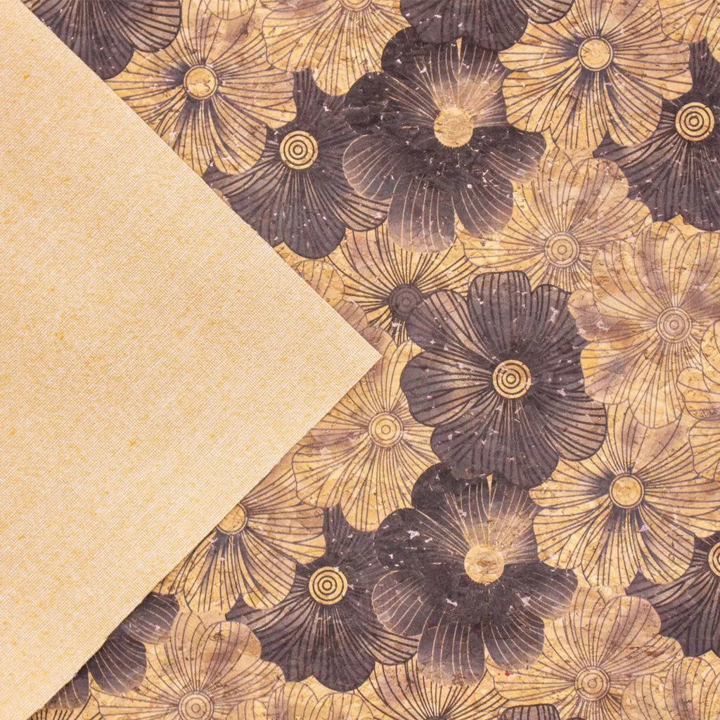 Balck Blossom florals pattern Cork fabric COF-570