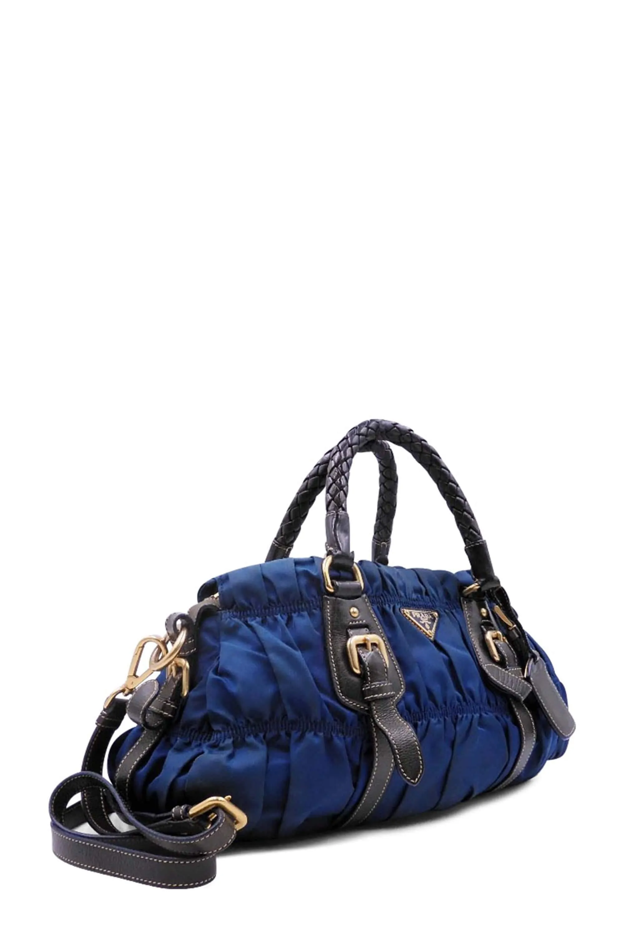 Bauletto Tessuto Braided Top Handle Bag Blue Black