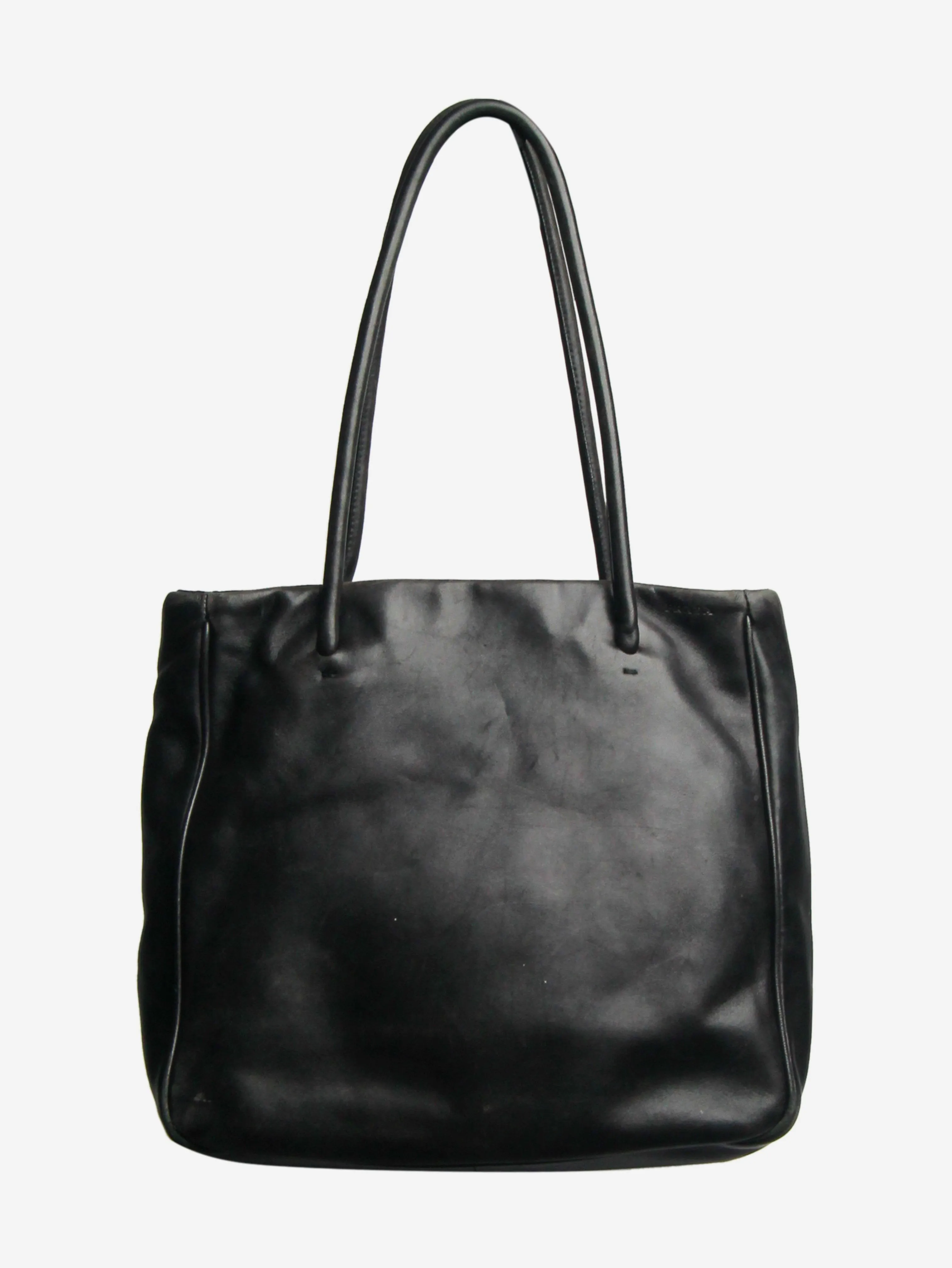 Black leather top handle bag