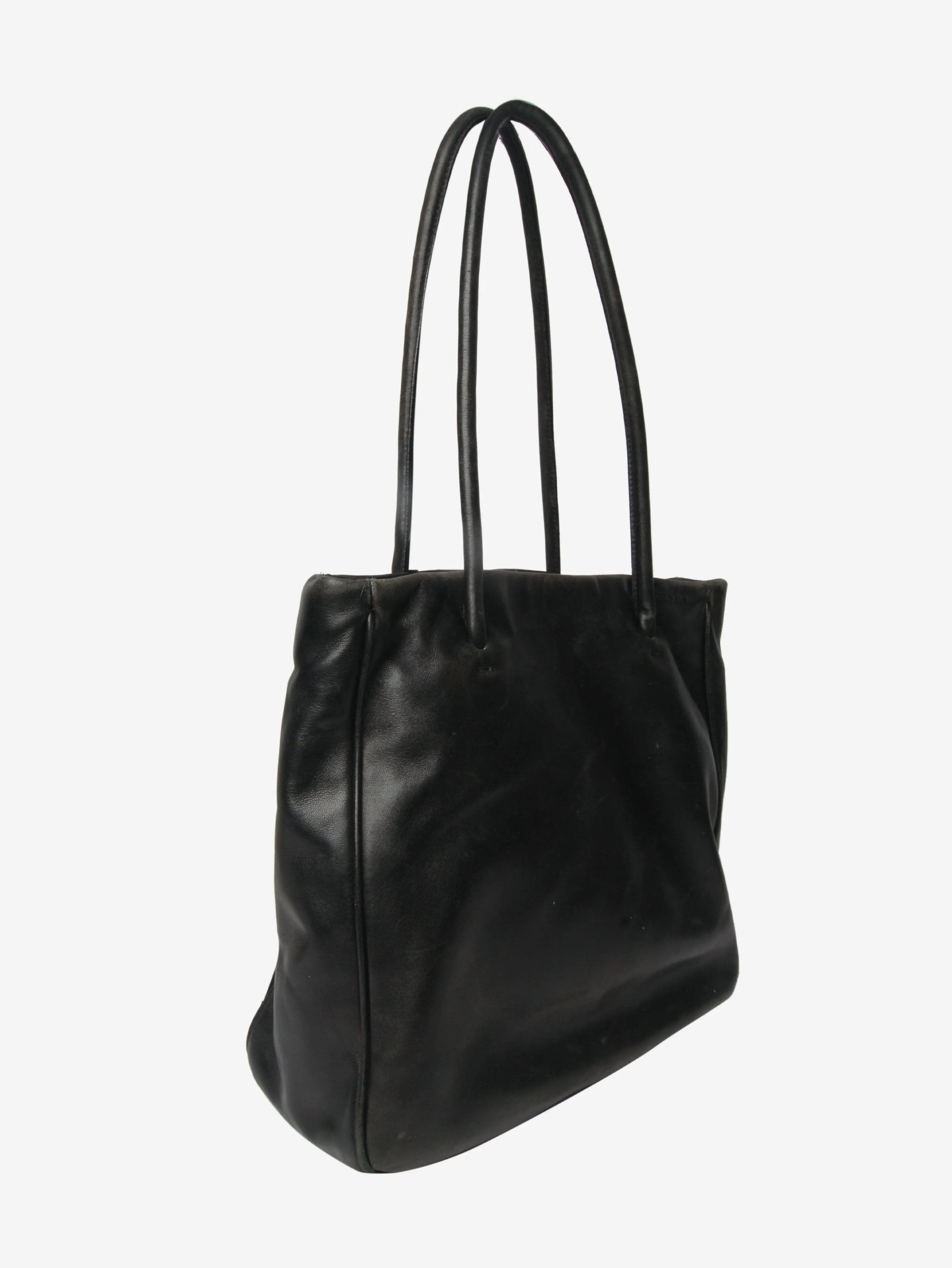 Black leather top handle bag