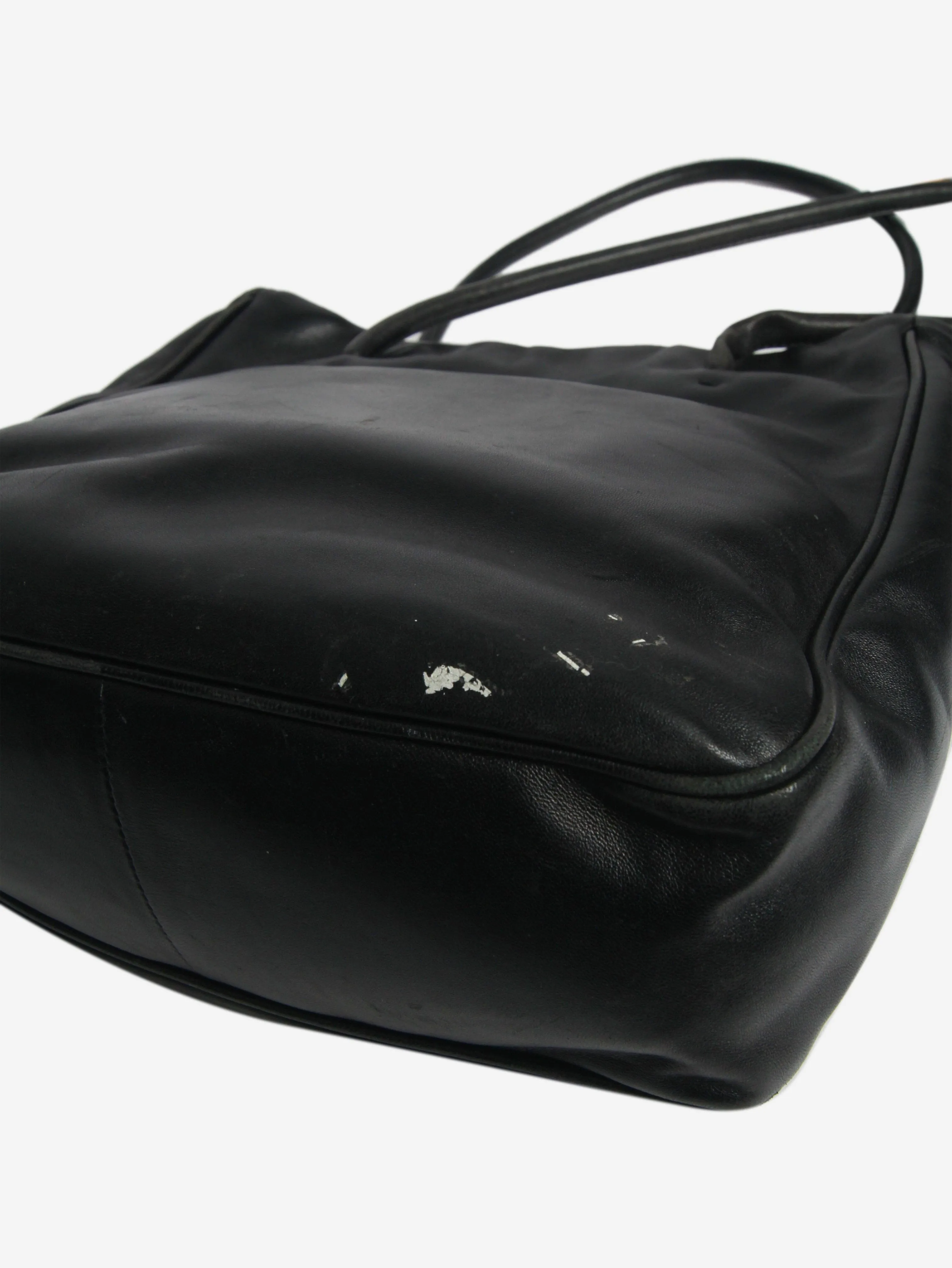 Black leather top handle bag