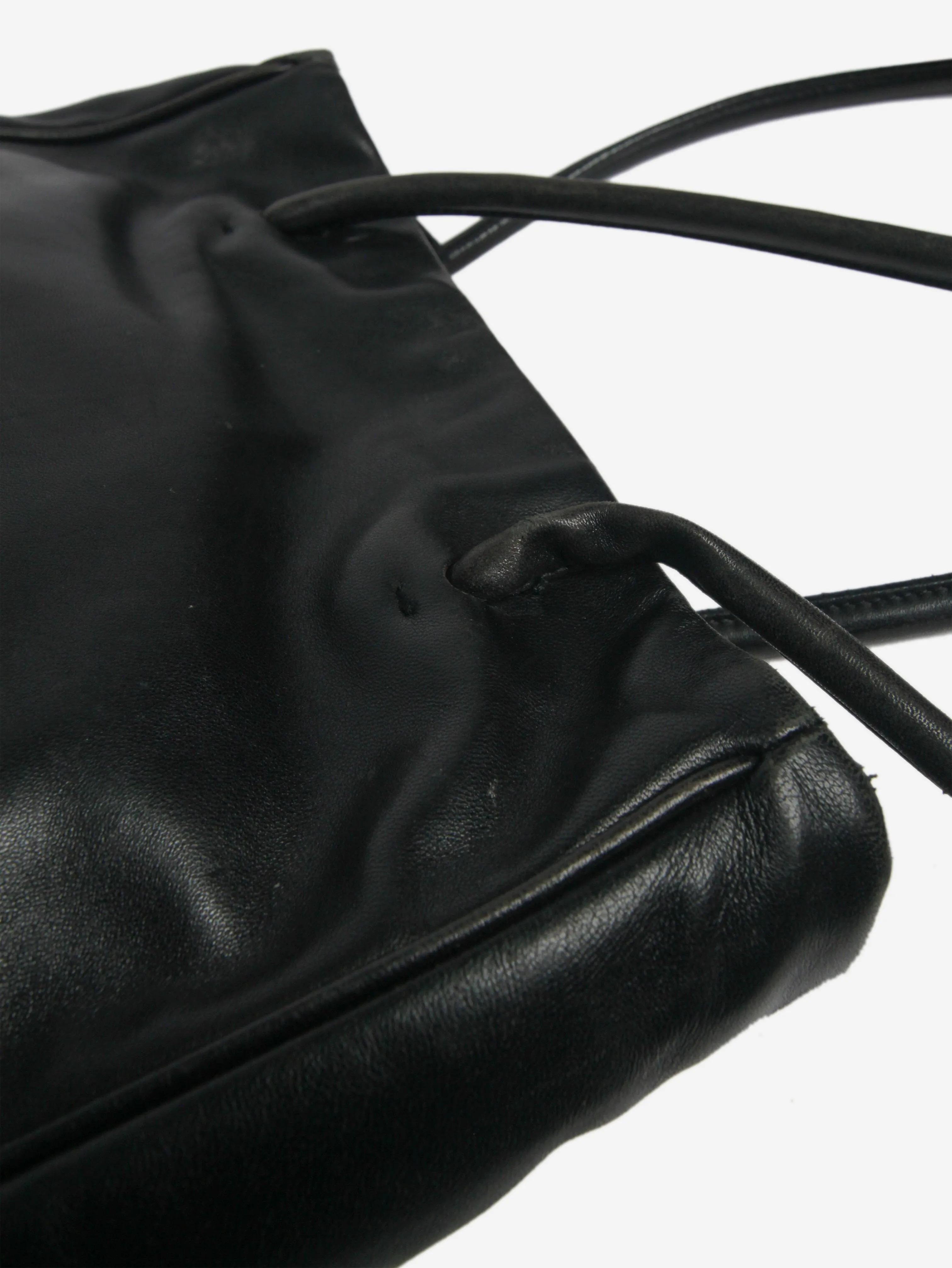 Black leather top handle bag