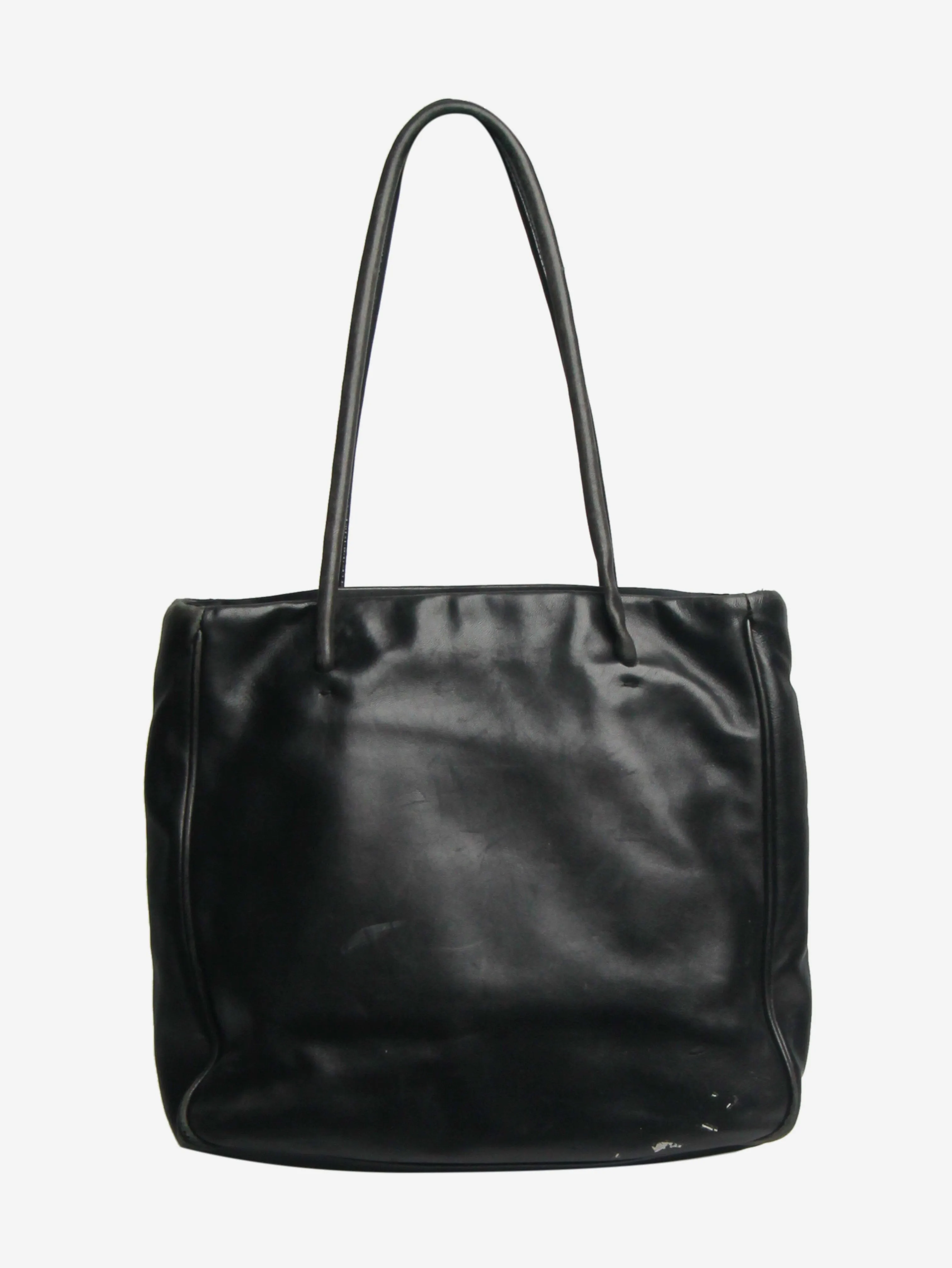 Black leather top handle bag