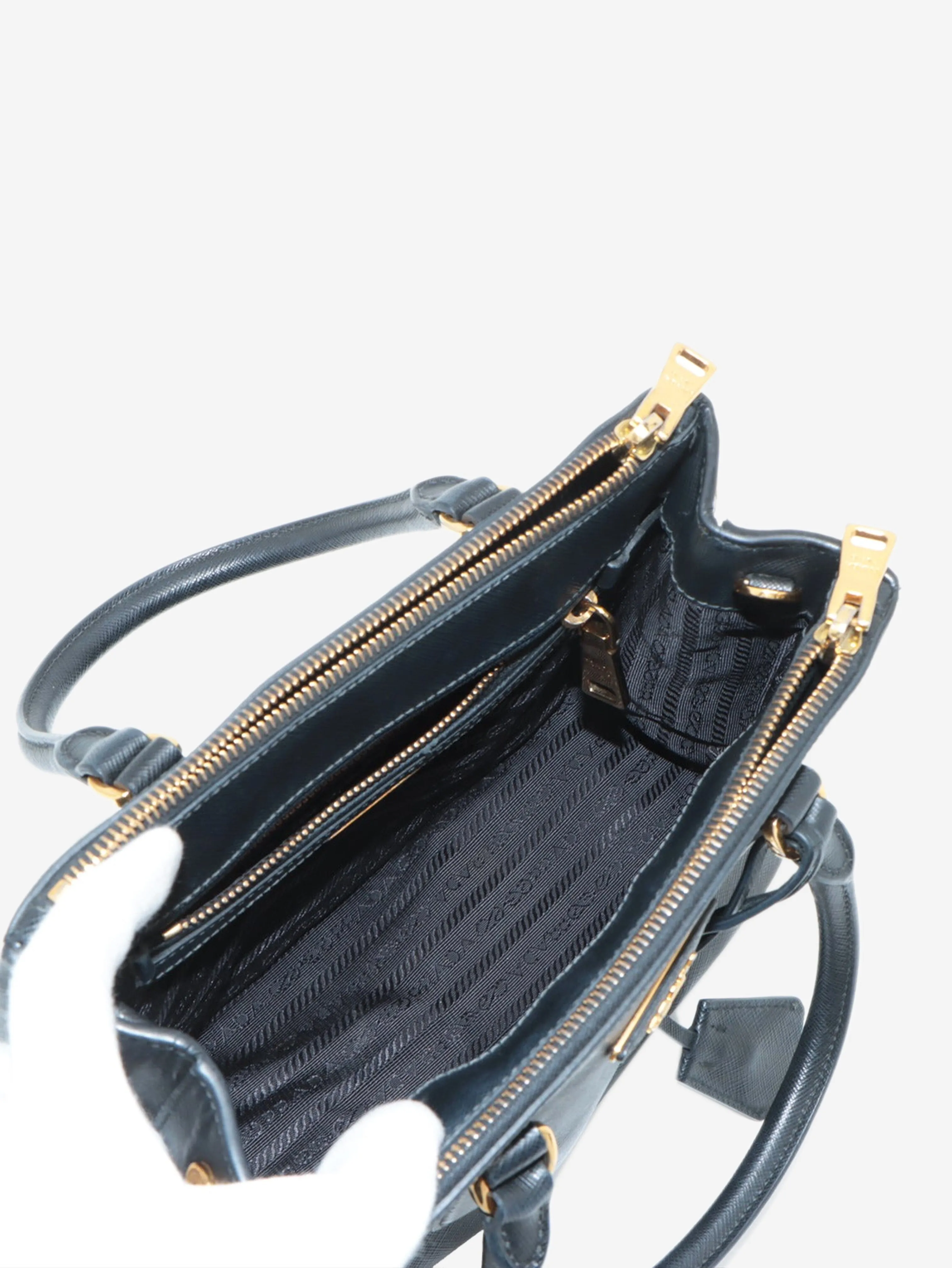 Black mini Saffiano leather Galleria top handle bag