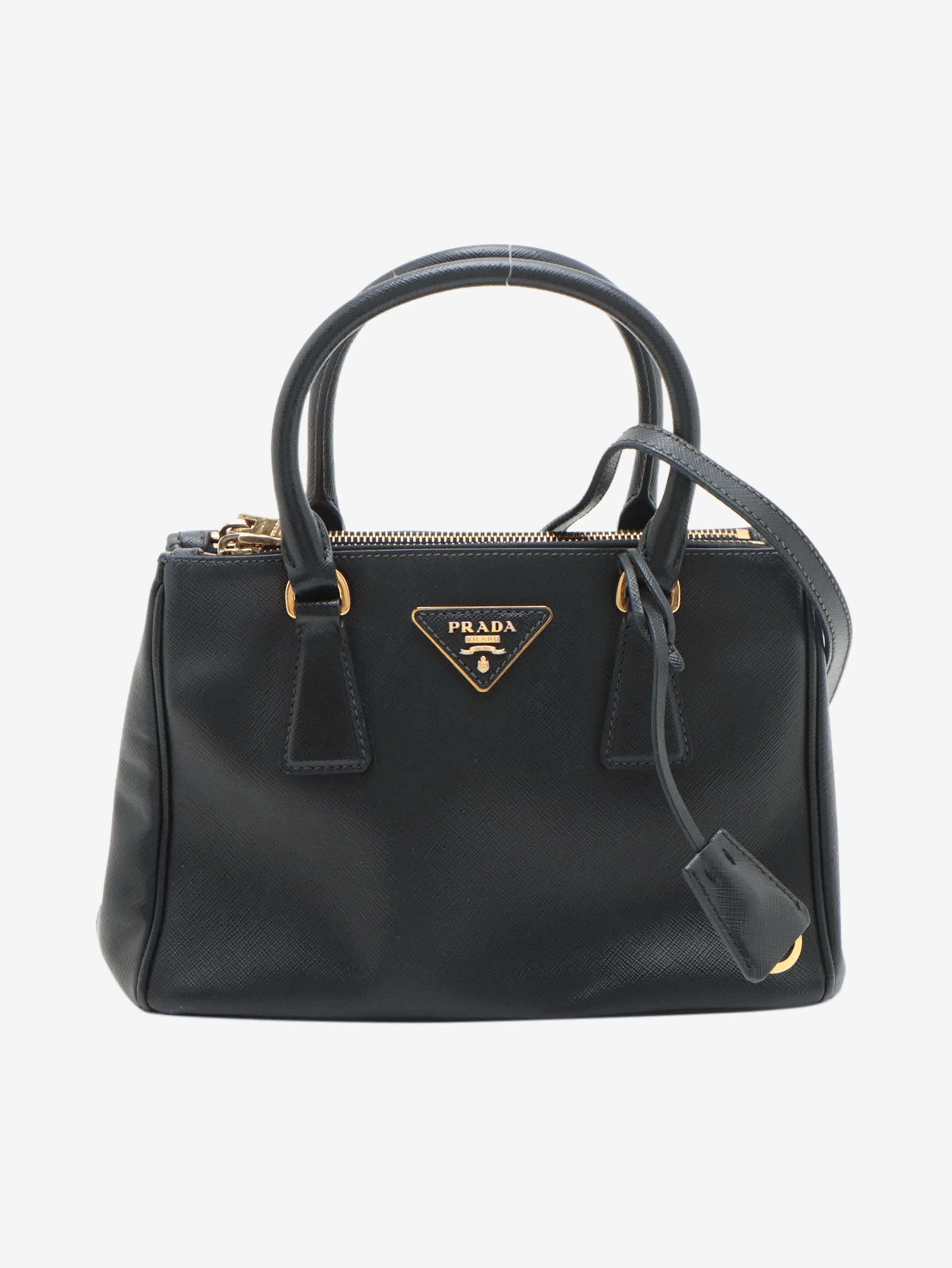 Black mini Saffiano leather Galleria top handle bag