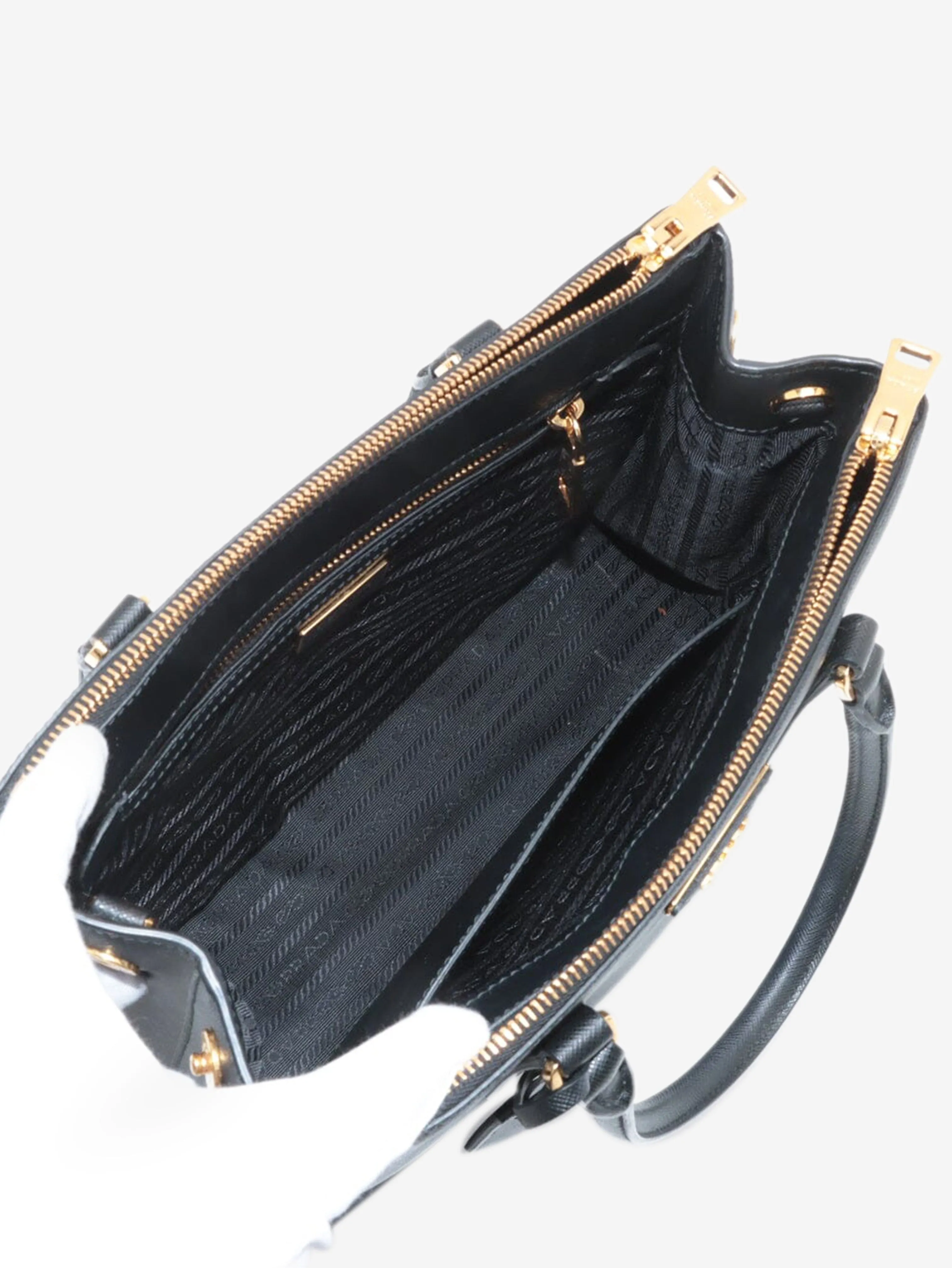 Black small Saffiano leather Galleria top handle bag