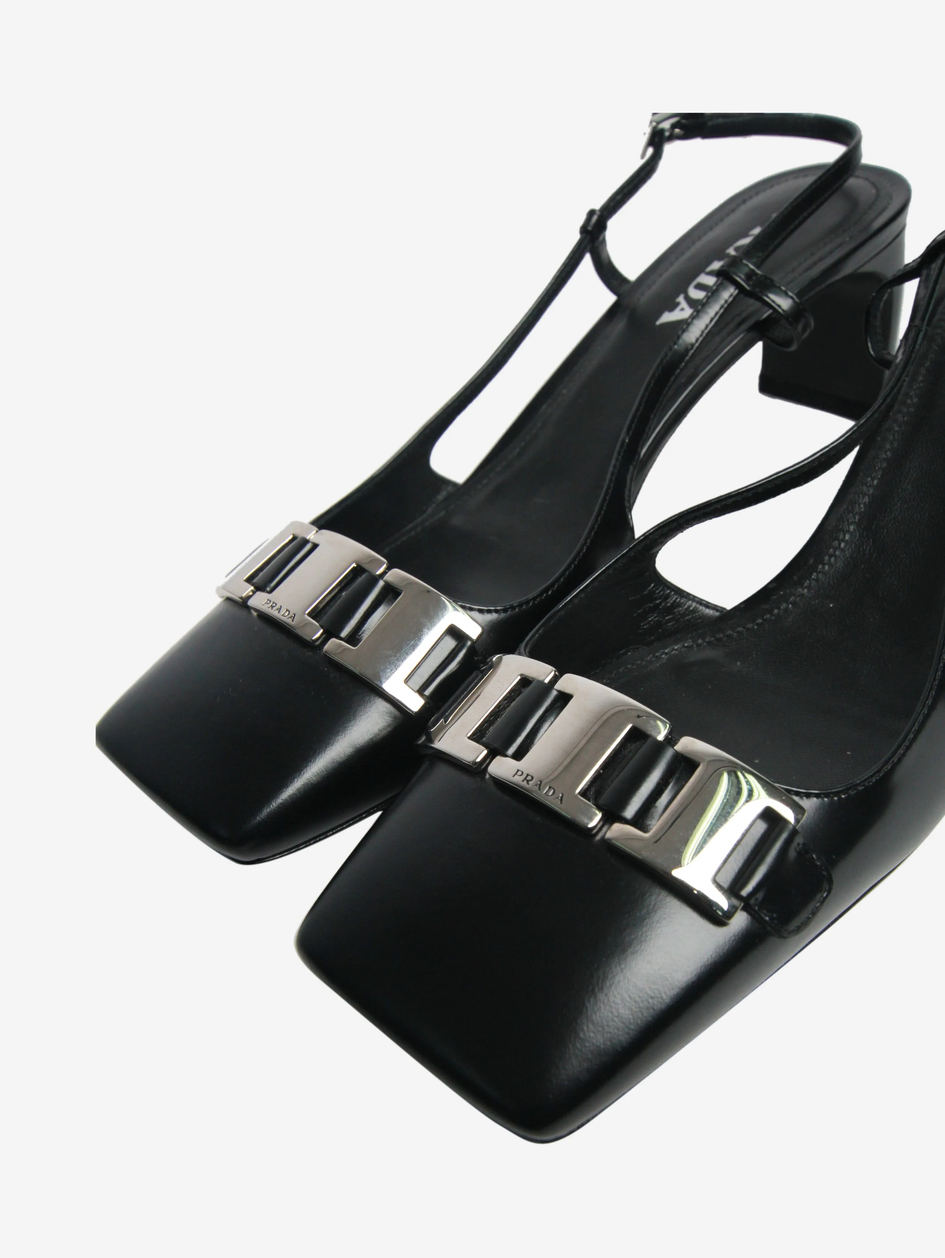 Black square-toe slingback pumps - size EU 41