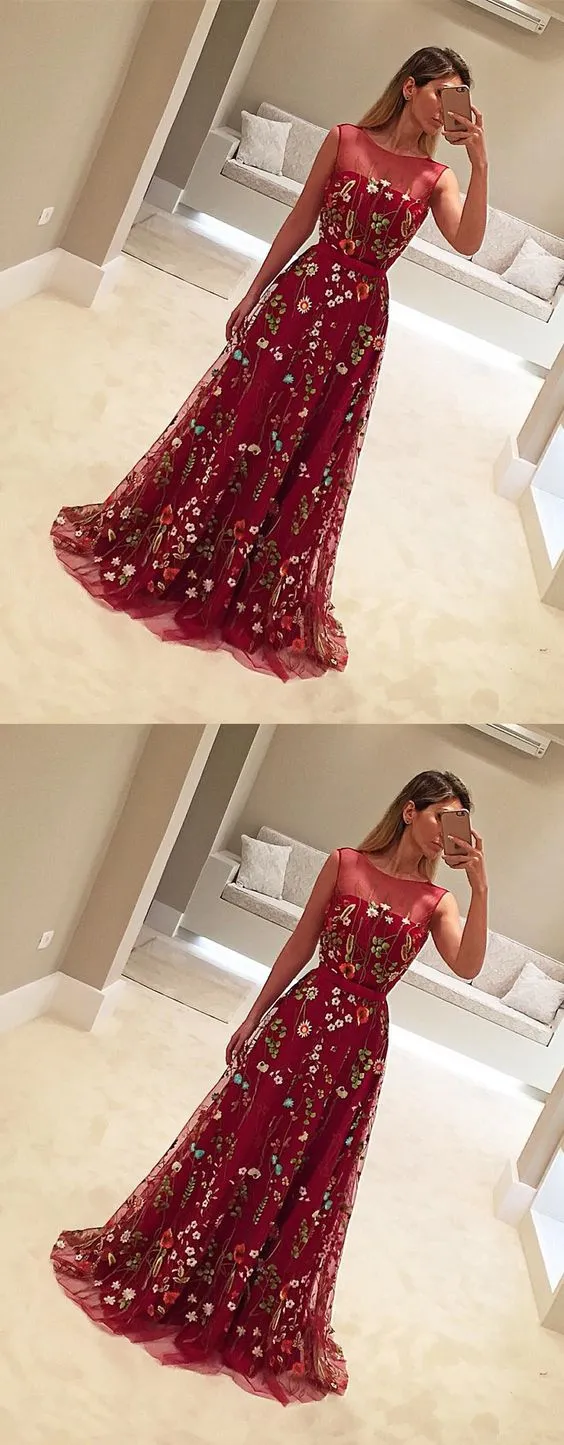 Burgundy Unique Applique Charming Evening Gorgeous Long Prom Dresses, WG769