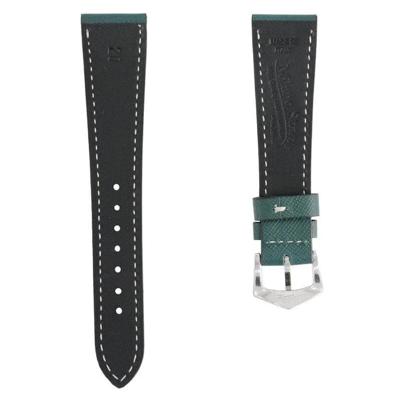 Green Saffiano  Leather Ecru Stitches  Watch Strap