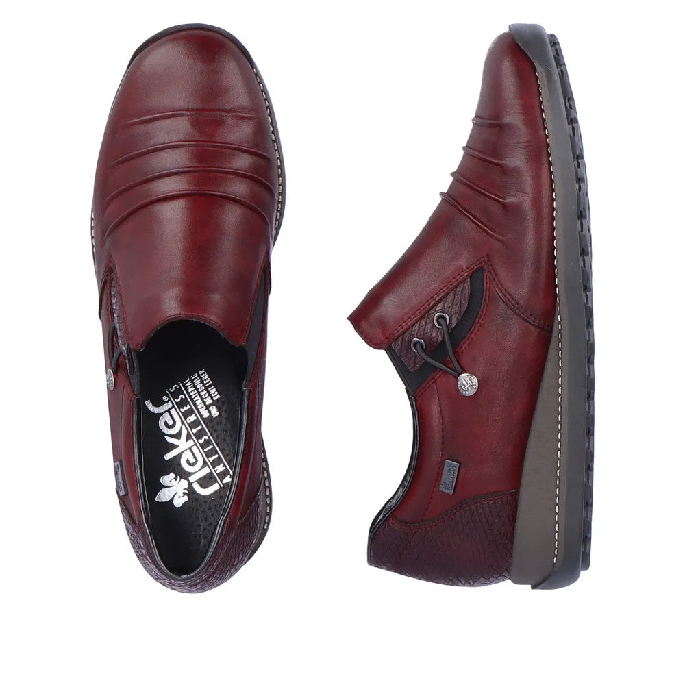 Ladies Rieker Burgundy Leather Shoes 44254-35 Water Repellent