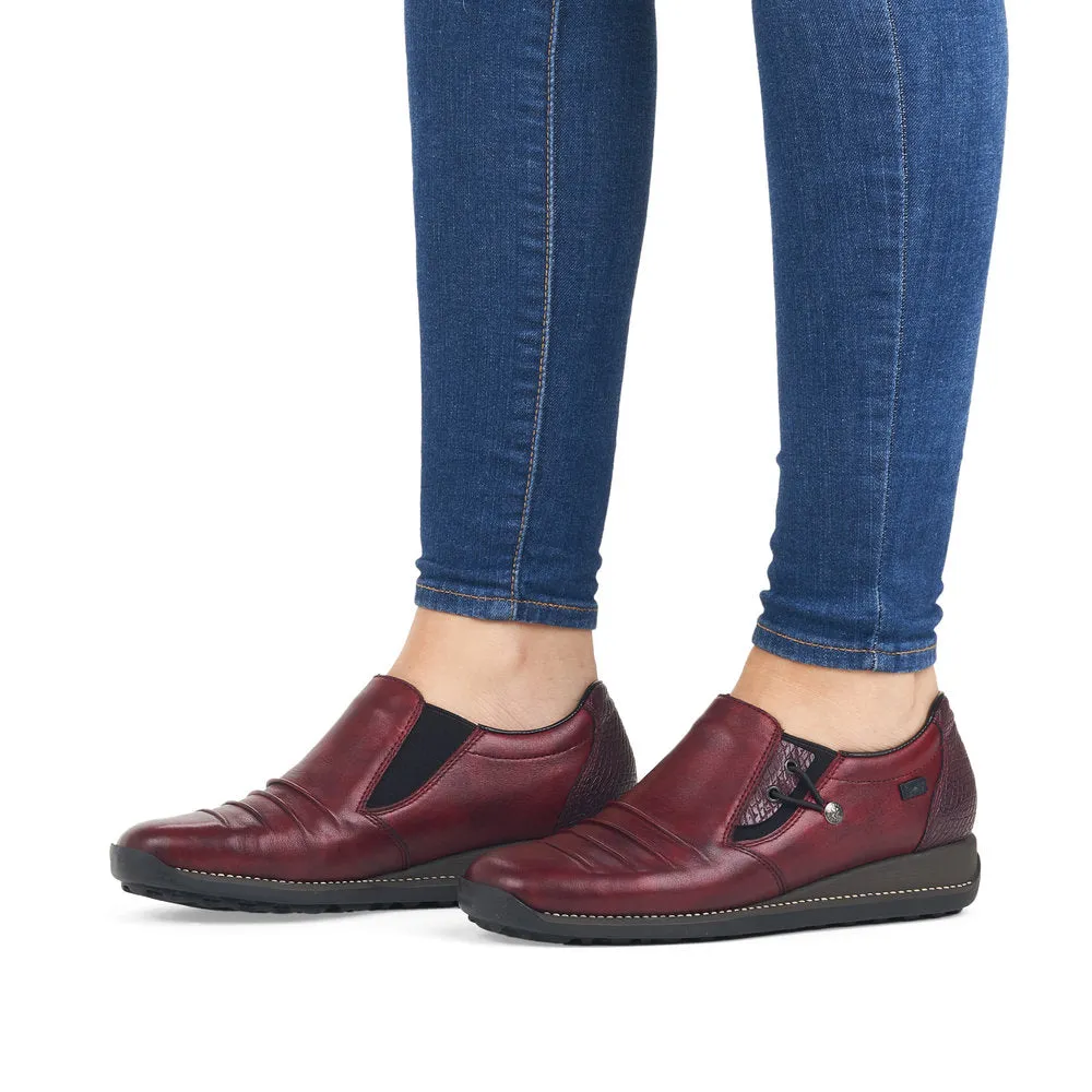 Ladies Rieker Burgundy Leather Shoes 44254-35 Water Repellent