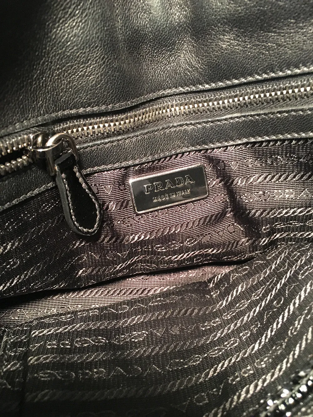 Prada Black Patent Leather Gaufre Ruched Shoulder Bag Tote