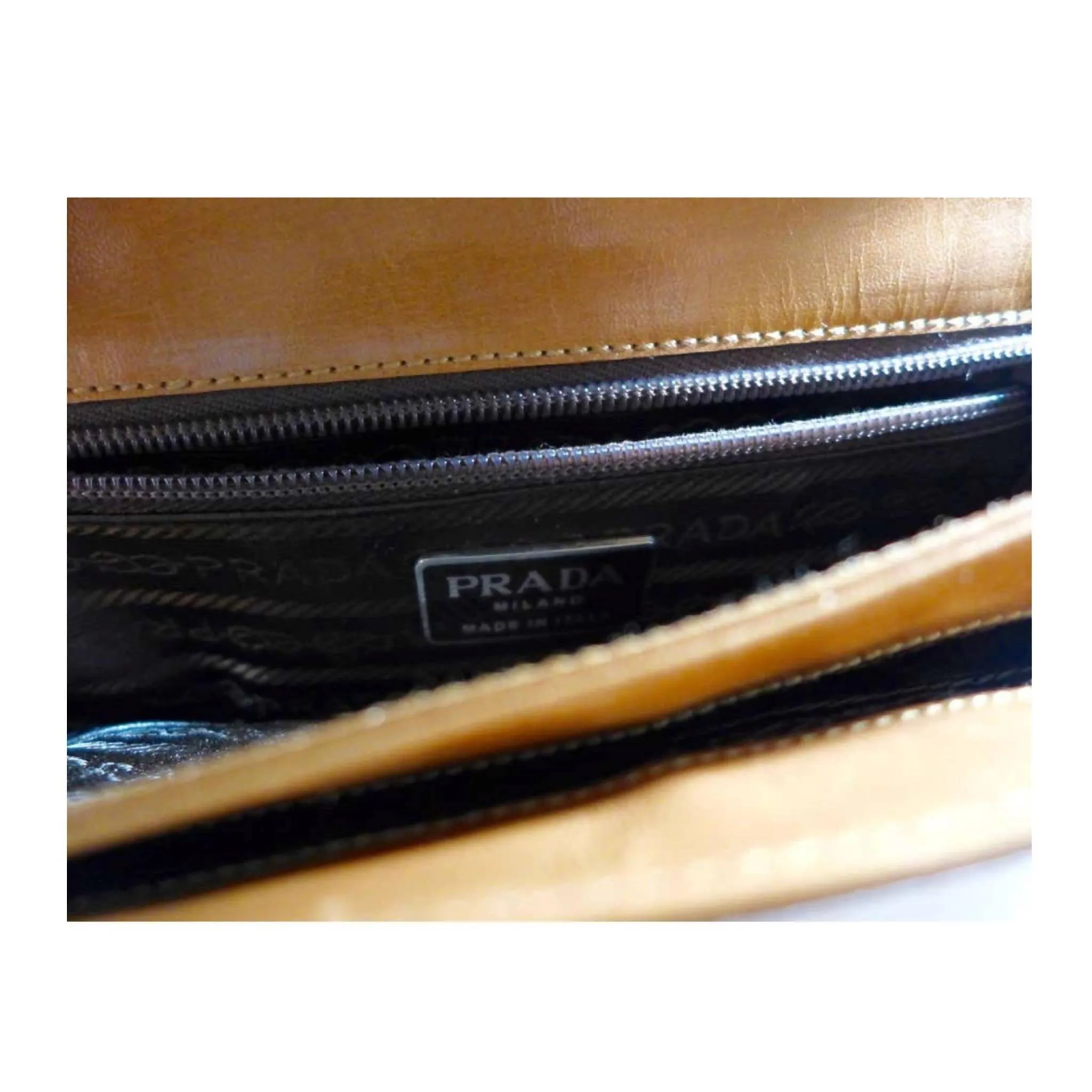 PRADA Brown Leather Stripe Shoulder Bag