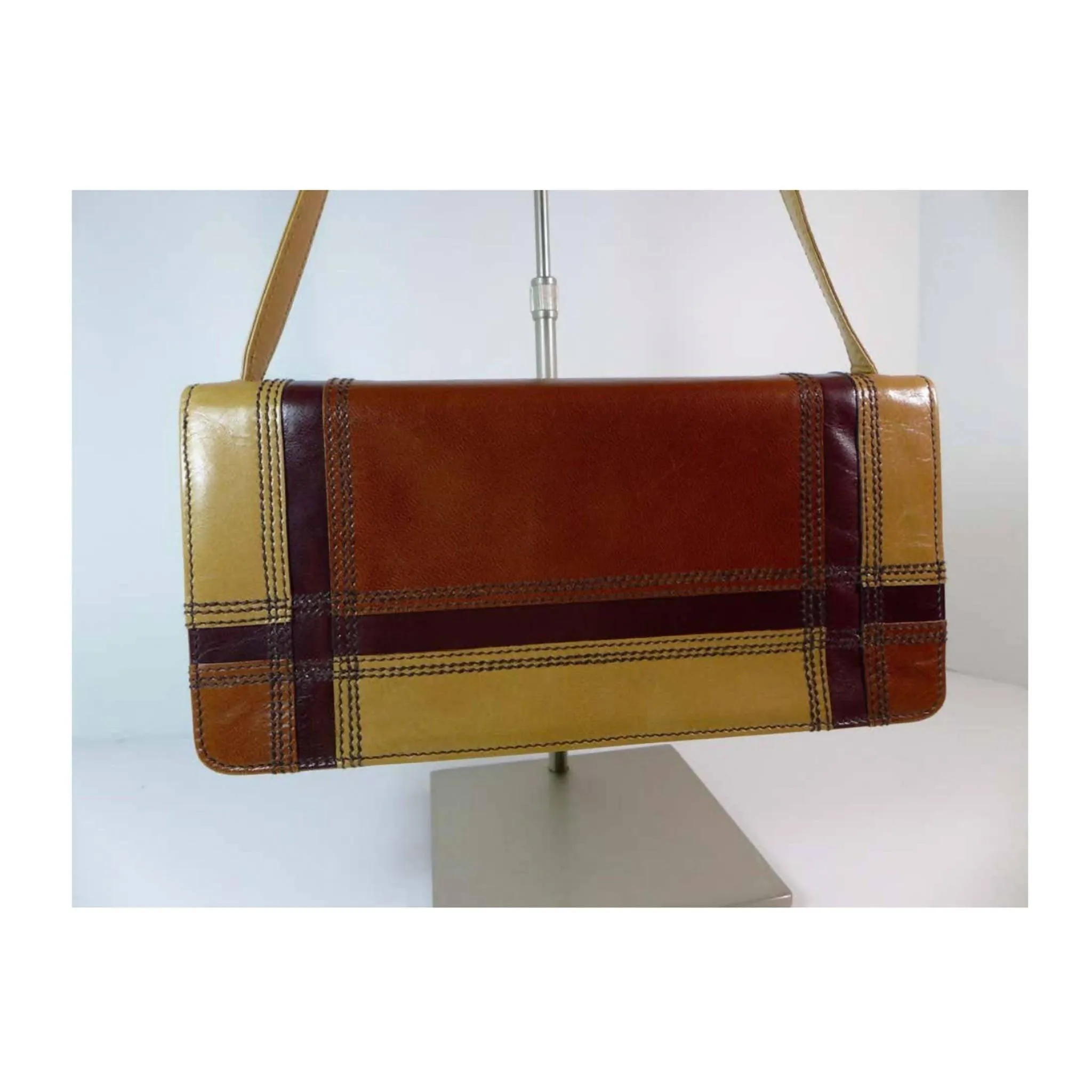 PRADA Brown Leather Stripe Shoulder Bag