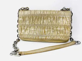 Prada Gold Convertible Ruched Leather AS IS Designer Crossbody Purse