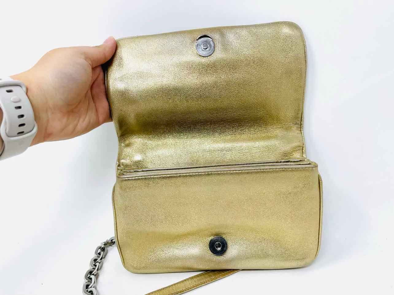 Prada Gold Convertible Ruched Leather AS IS Designer Crossbody Purse