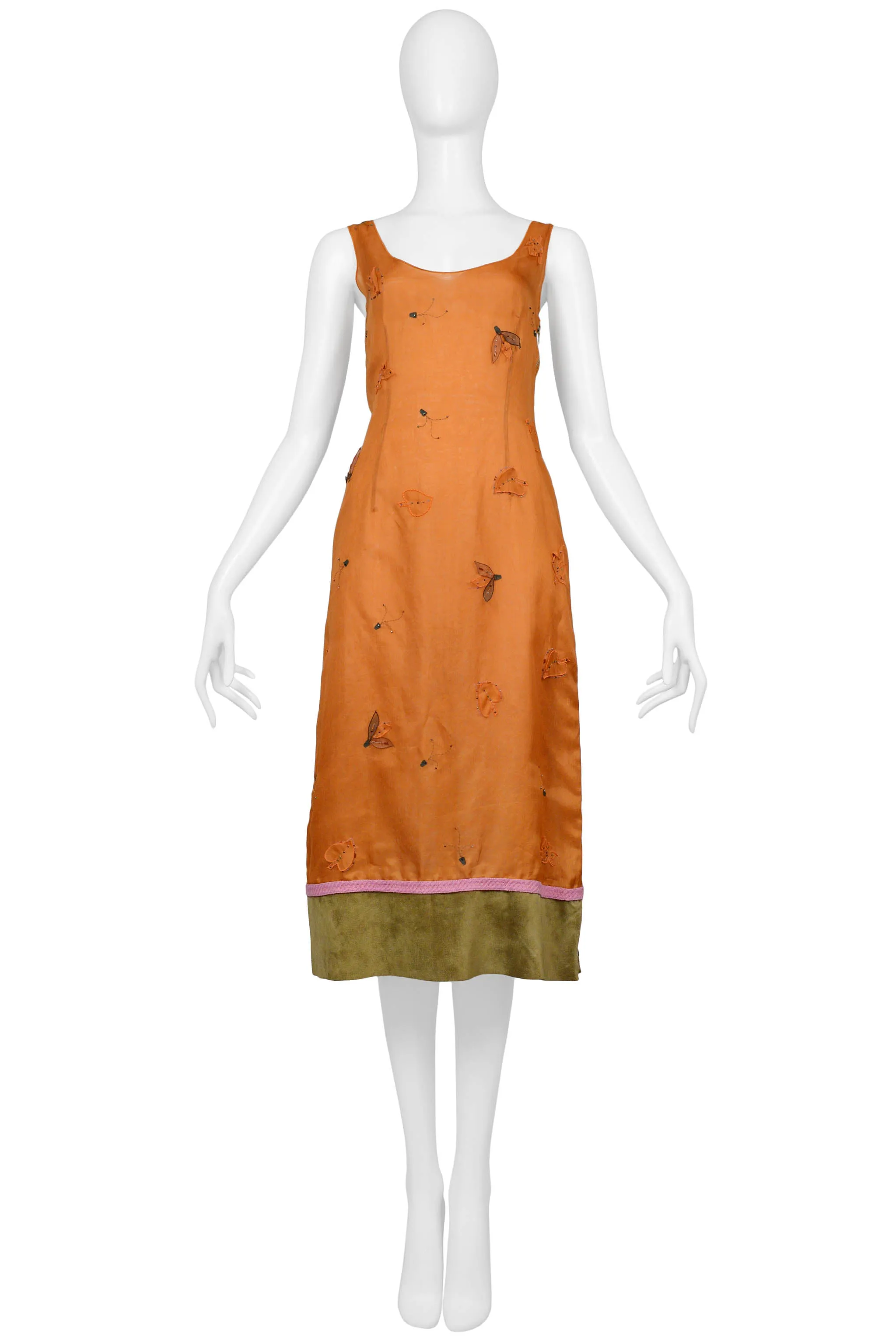 PRADA ORANGE AND LEATHER DRESS 1999