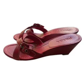 PRADA Red Buckle Detail Wedge Sandals | Size 38.5