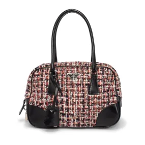 Prada Red Tweed & Vitello Mini Boston Bag