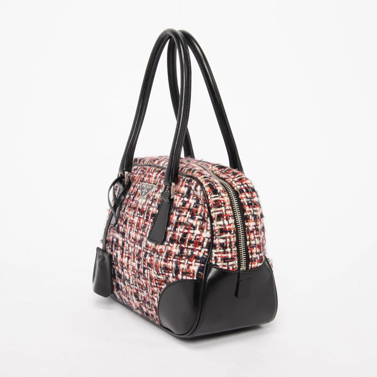 Prada Red Tweed & Vitello Mini Boston Bag