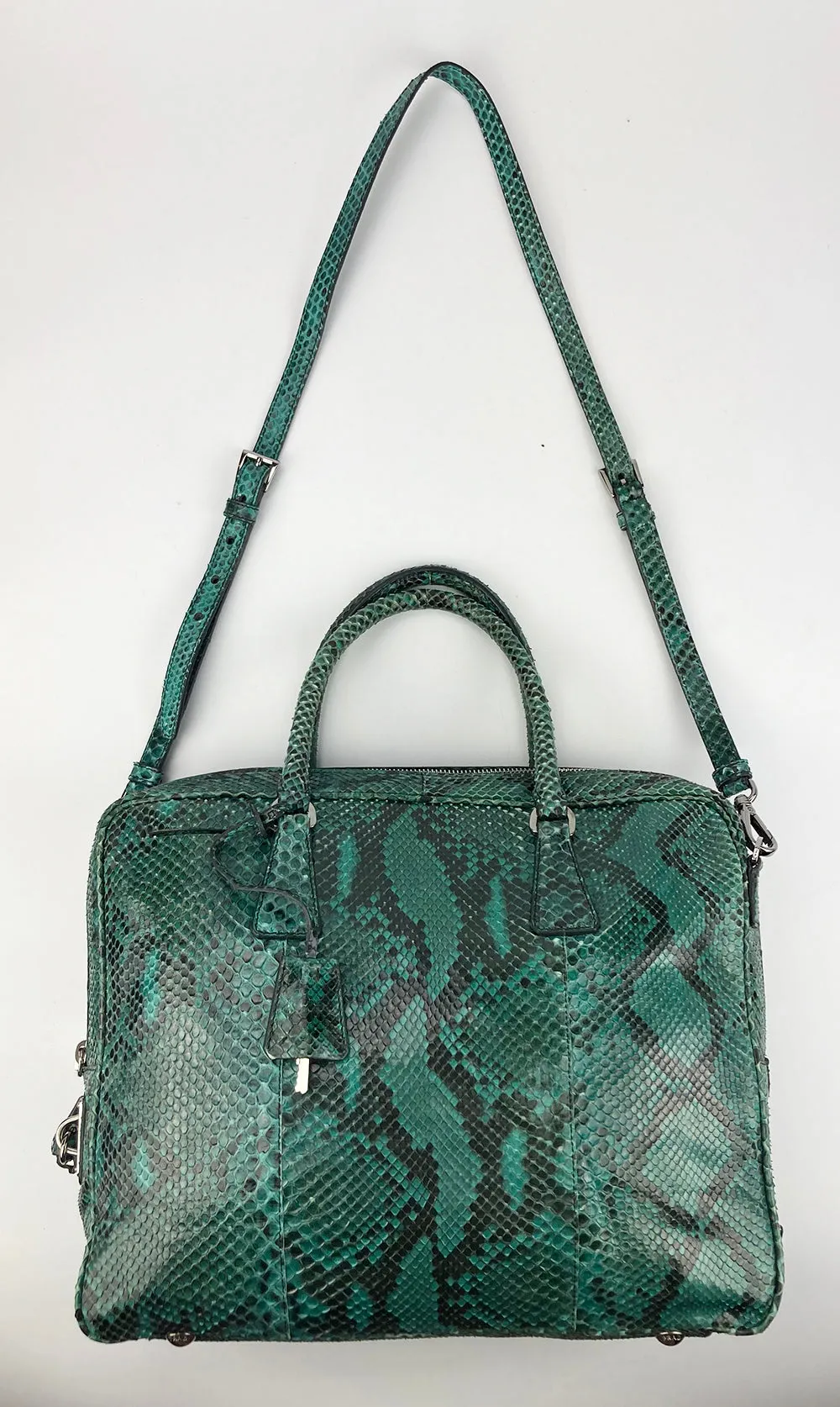 Prada Teal Snakeskin Python Top Handle Tote