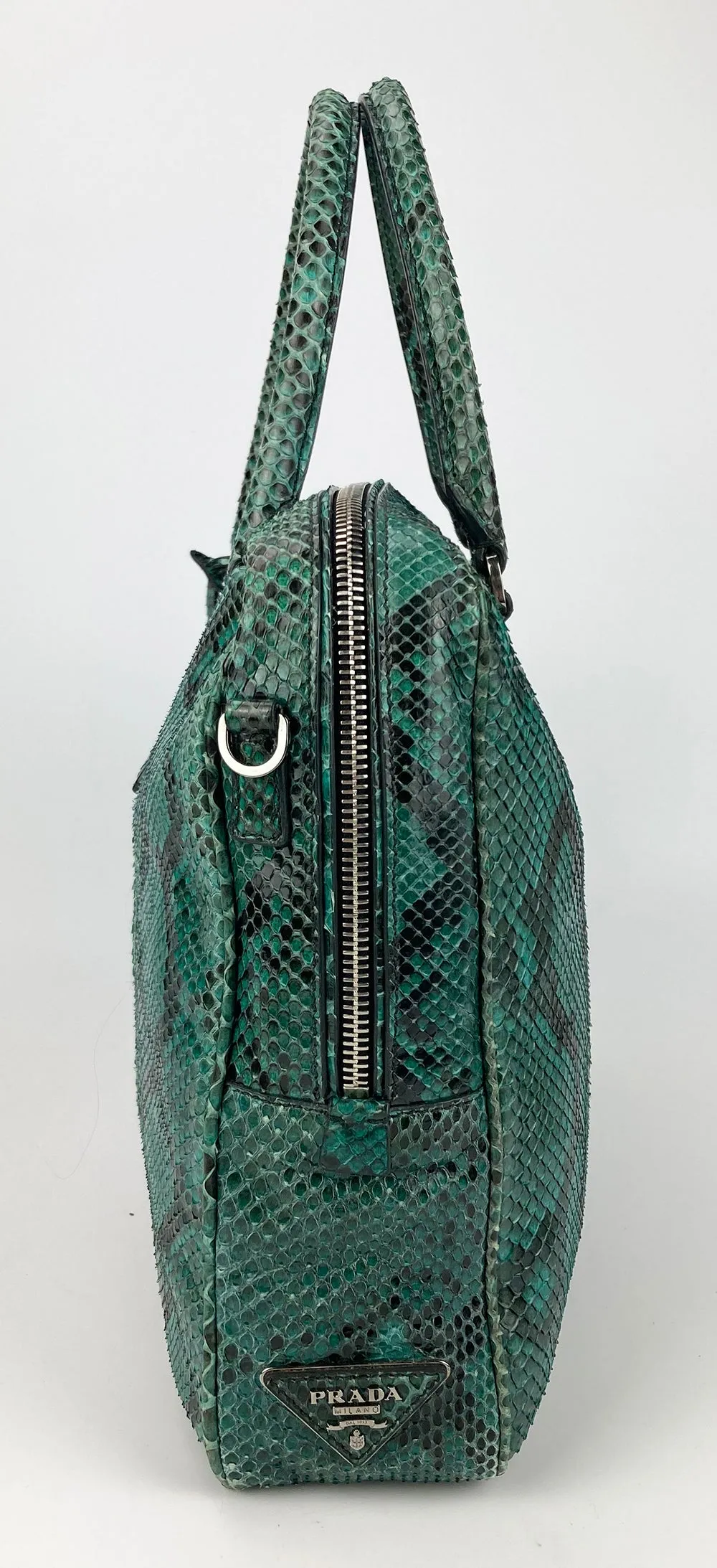 Prada Teal Snakeskin Python Top Handle Tote