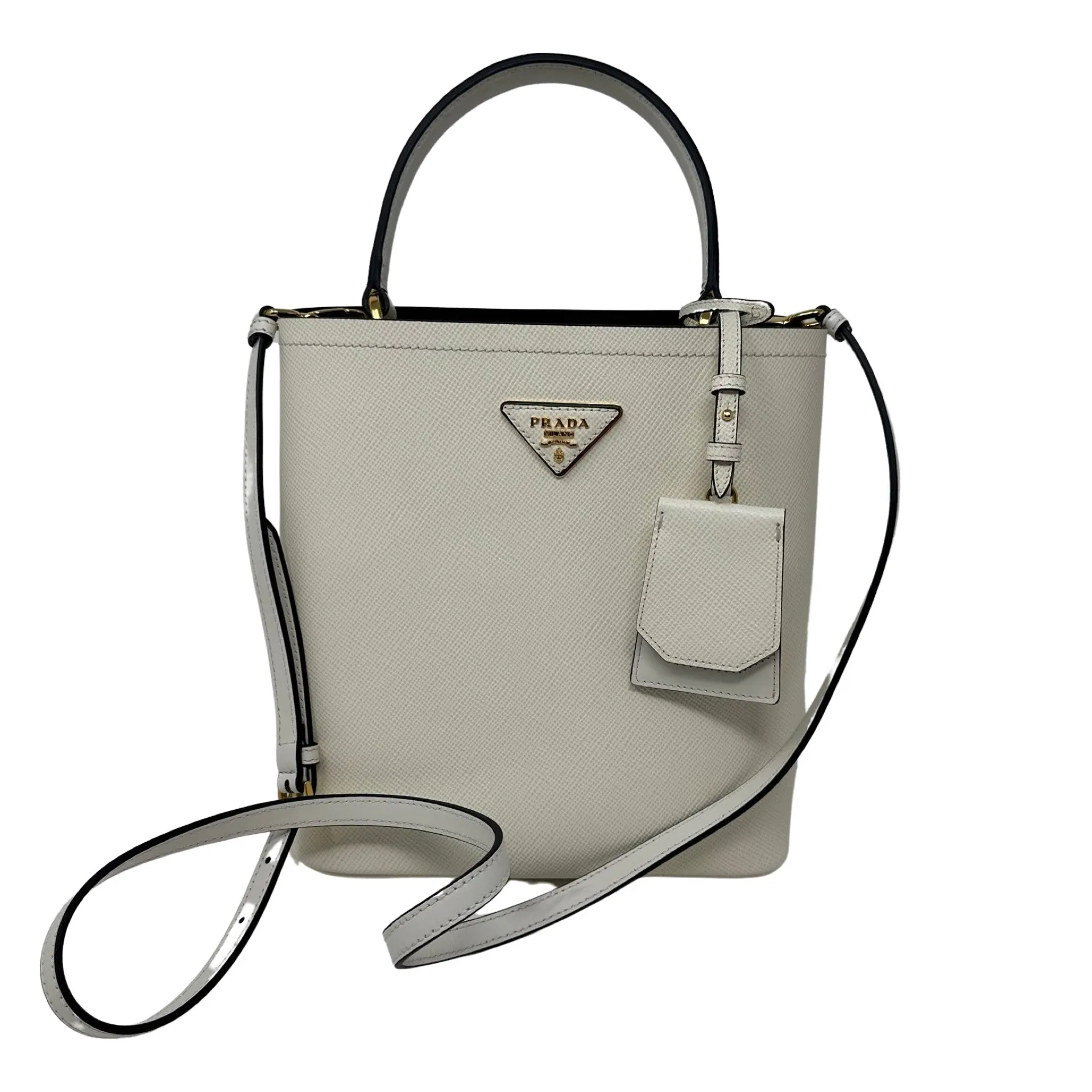 PRADA White Medium Saffiano Leather Panier Bag