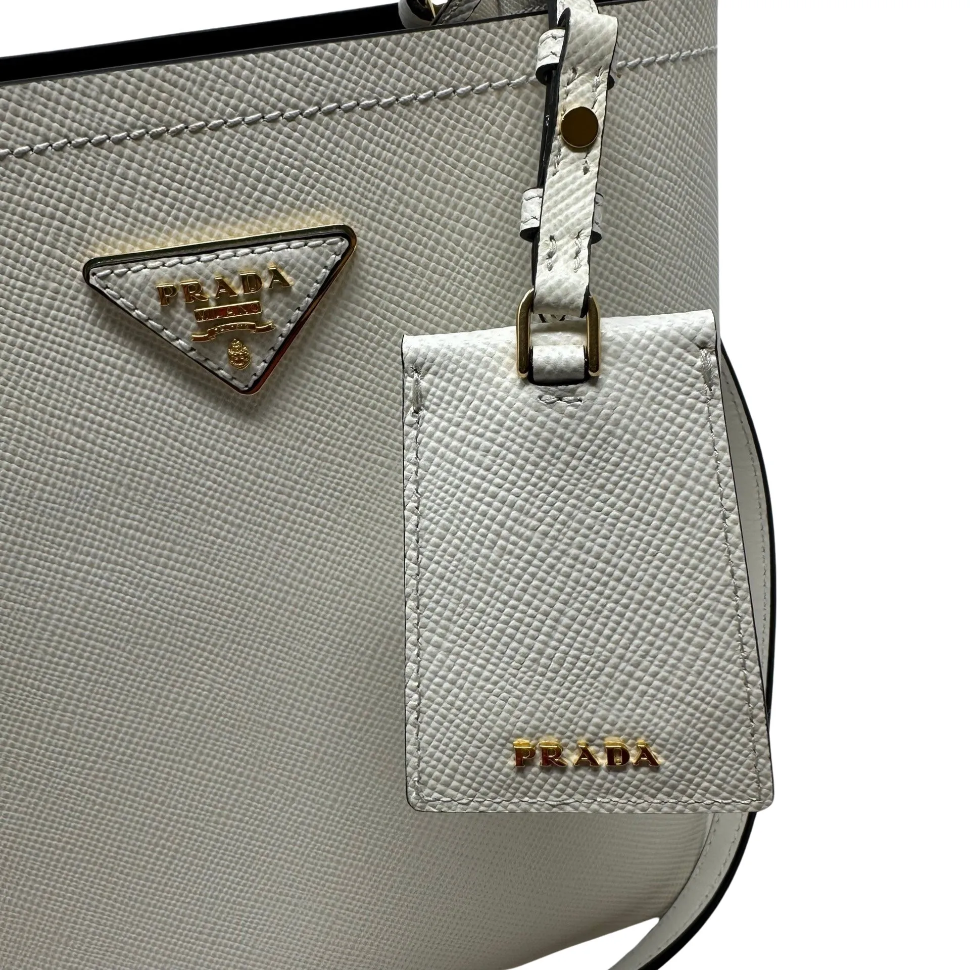 PRADA White Medium Saffiano Leather Panier Bag