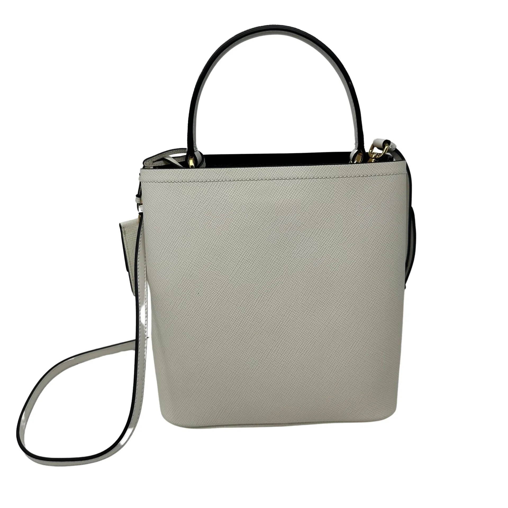 PRADA White Medium Saffiano Leather Panier Bag