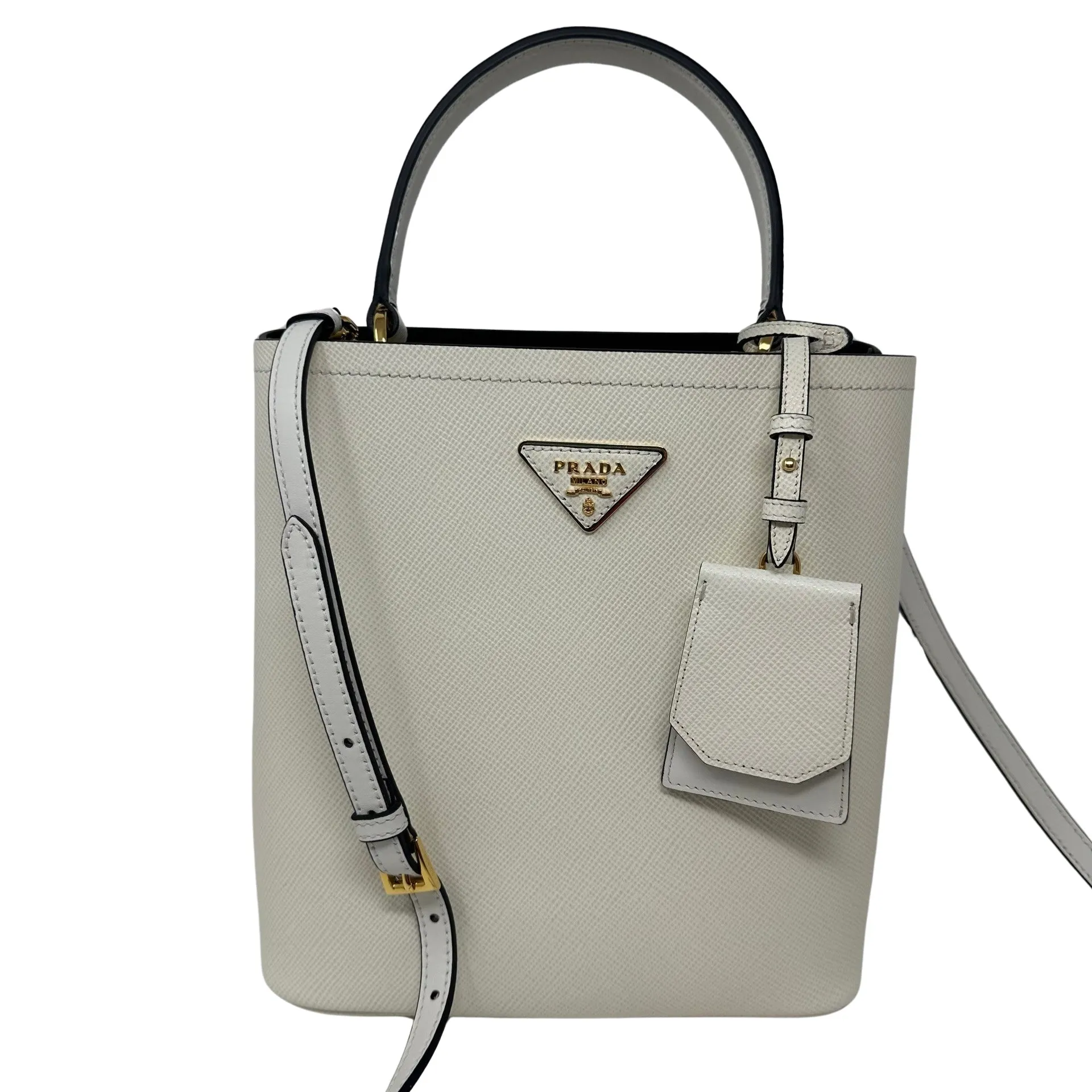 PRADA White Medium Saffiano Leather Panier Bag